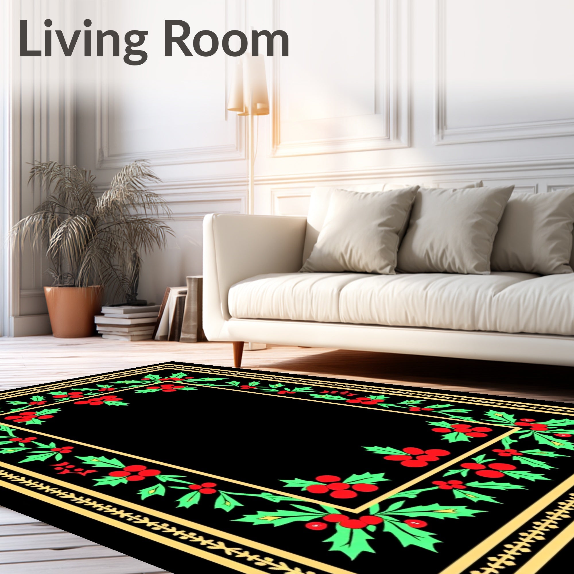 Gold Edged Holly Berry Border Rug
