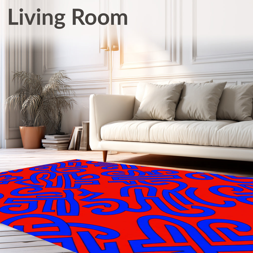 Red Blue Abstract Swirls Rug