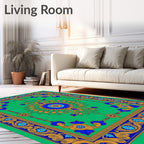 Vibrant Green Gold Blue Medallion Rug