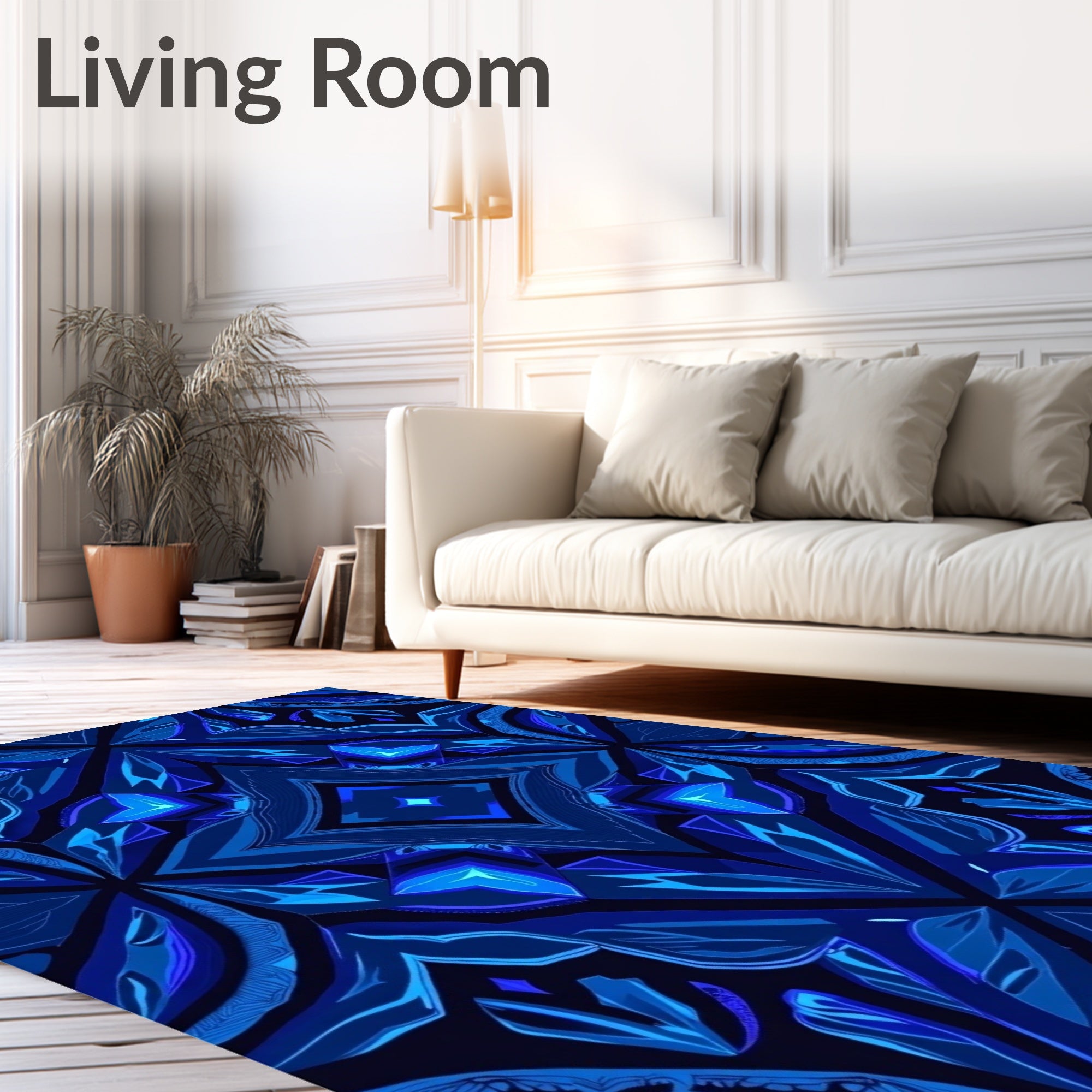 Deep Sapphire Geometric Crystal Blossom Rug