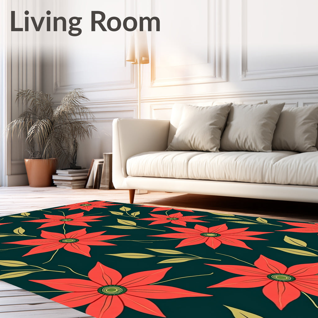 Coral Flower Arrangement Dark Background Rug