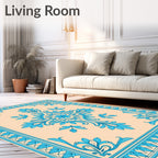 Aqua Floral Medallion Beige Border Rug