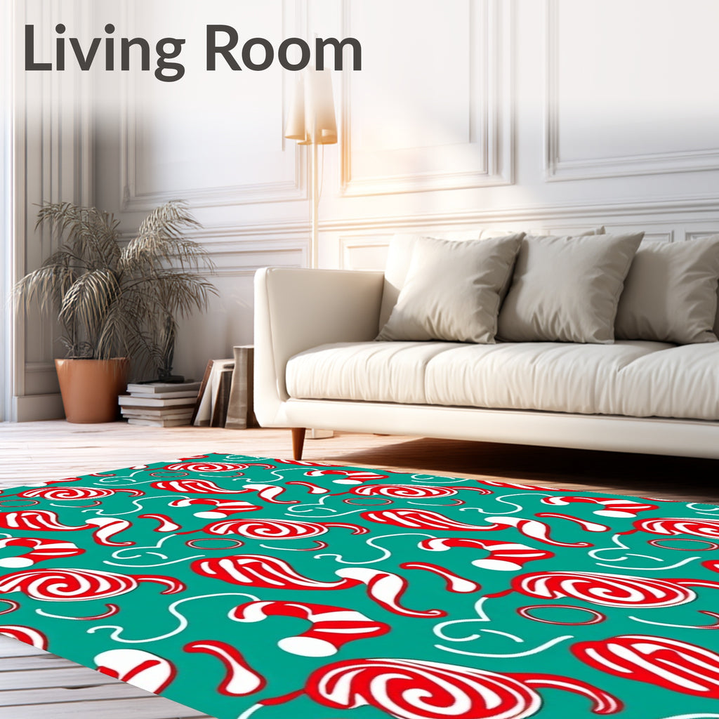 Red White Swirl Candy Cane Pattern Rug
