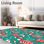 Red White Swirl Candy Cane Pattern Rug