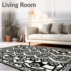 Monochrome Black Gray Geometric Tribal Rug