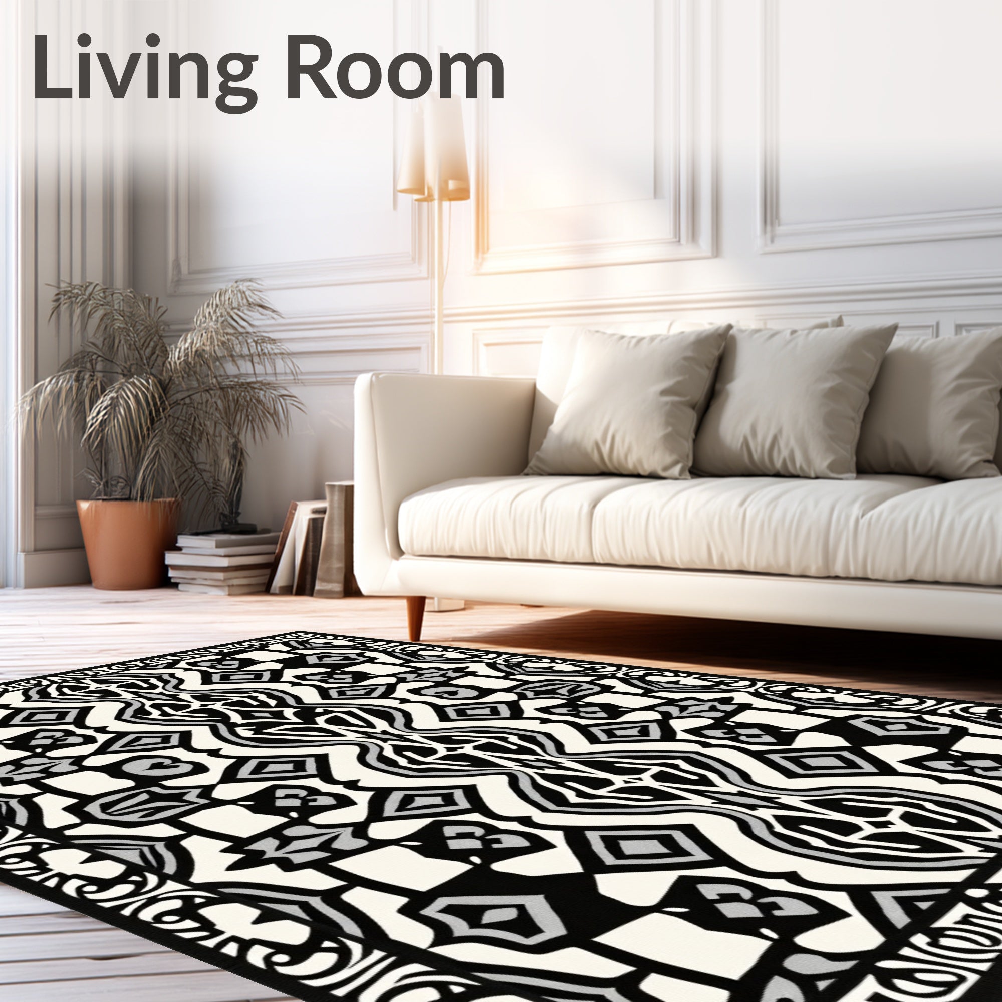 Monochrome Black Gray Geometric Tribal Rug