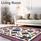 Coral Blue Floral Vine Medallion Rug