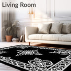 White Floral Scroll Border Medallion Rug