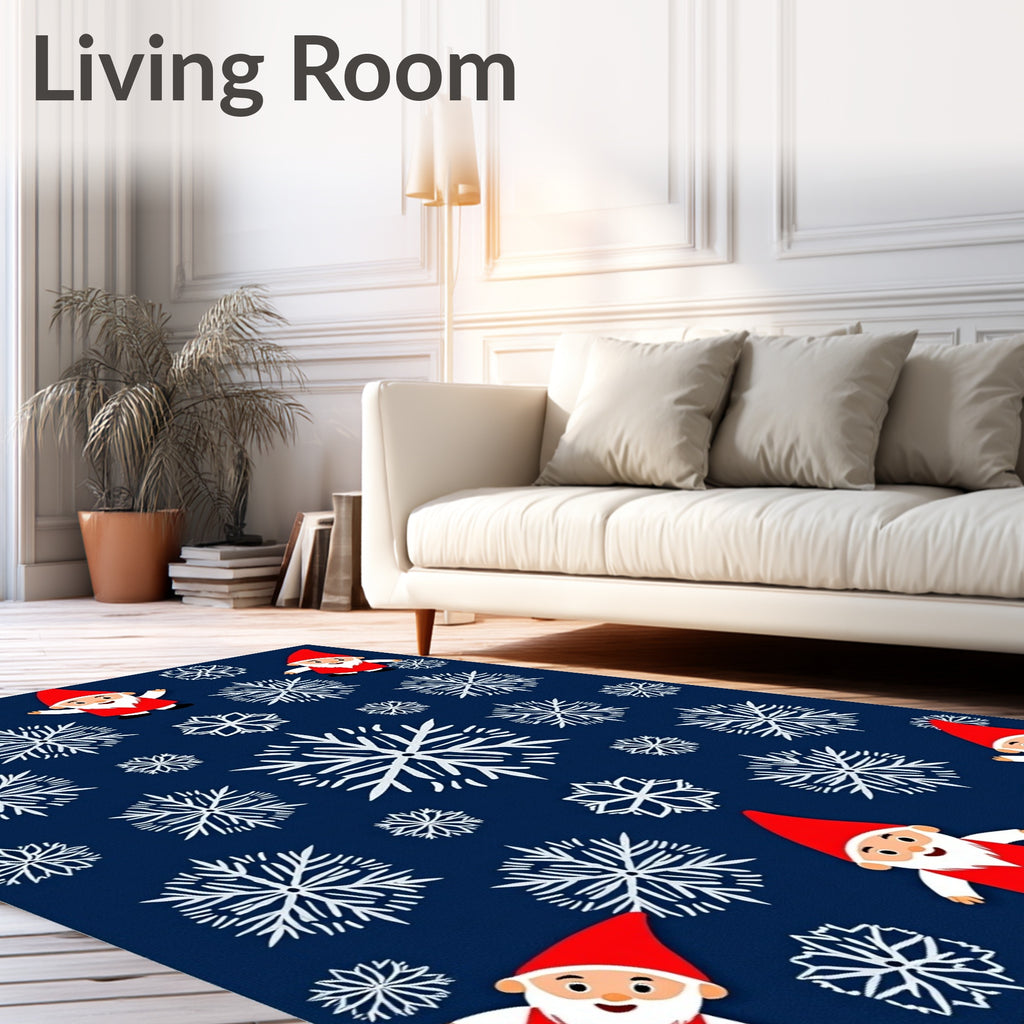 Festive Red Gnomes Snowflakes Navy Rug