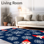 Festive Red Gnomes Snowflakes Navy Rug