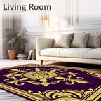 Royal Gold Purple Floral Medallion Rug