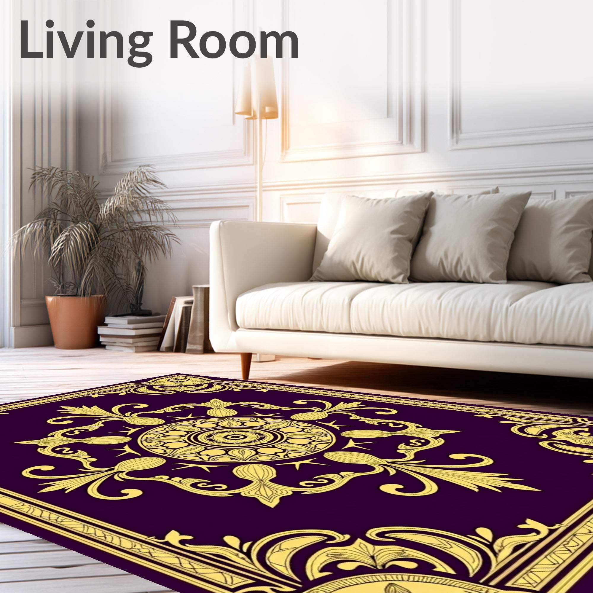 Royal Gold Purple Floral Medallion Rug