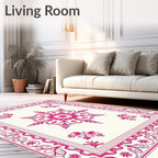 Vibrant Pink Floral Medallion Border Rug