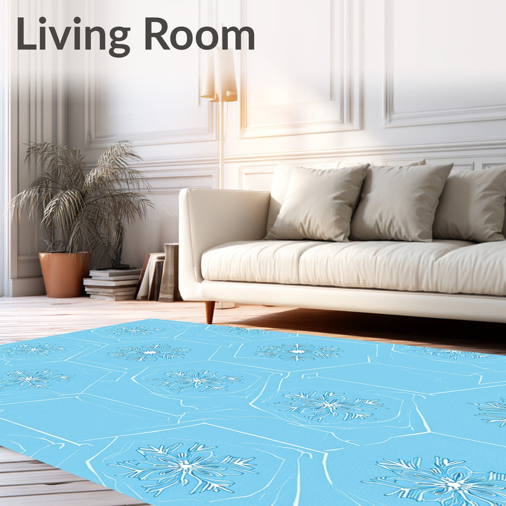 Cool Blue Snowflake Hexagon Art Rug