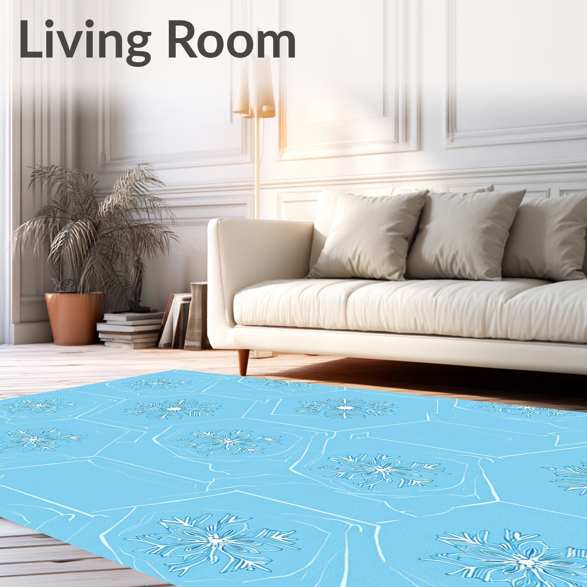 Cool Blue Snowflake Hexagon Art Rug