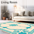 Teal Floral Medallion Cream Border Rug