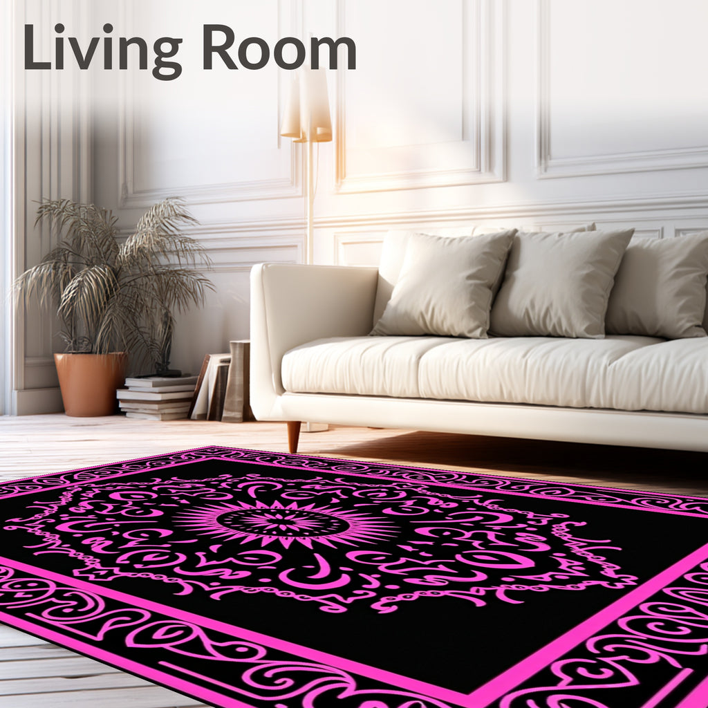 Hot Pink Black Ornamental Medallion Rug