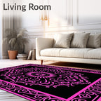 Hot Pink Black Ornamental Medallion Rug
