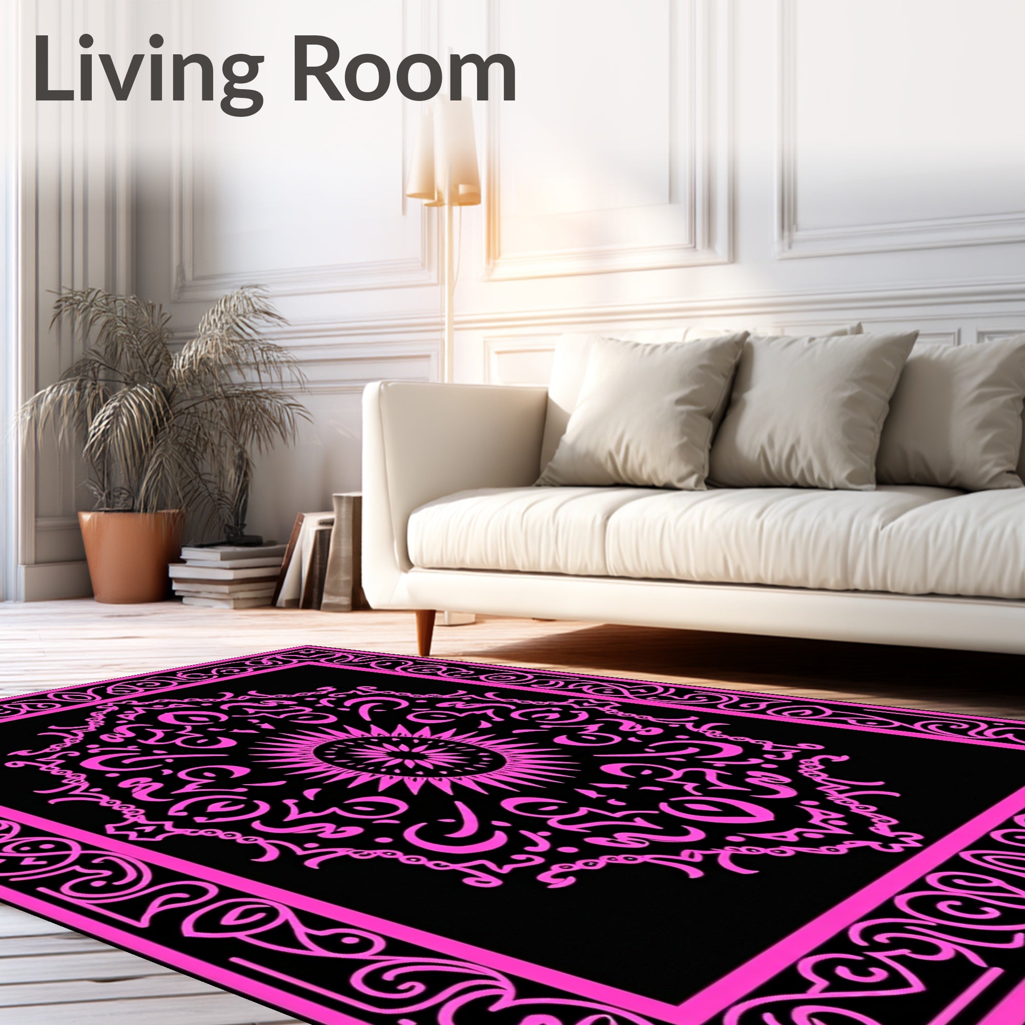 Hot Pink Black Ornamental Medallion Rug