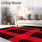Bold Red Black Plaid Checkered Weave Rug