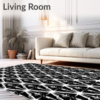Black White Geometric Repeating Starburst Rug