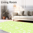 Light Green White Leafy Vine Swirl Rug