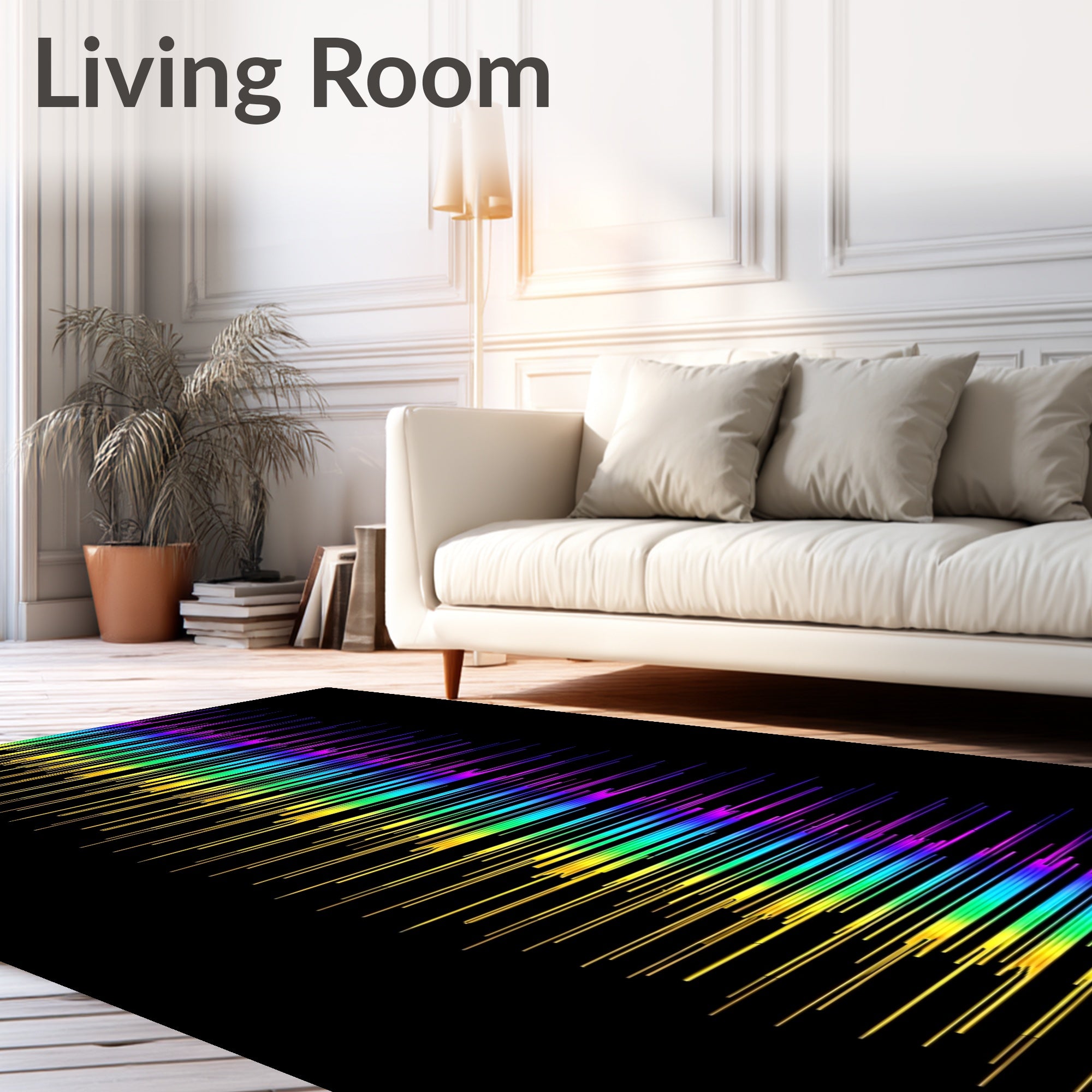Vibrant Rainbow Horizontal Line Art Rug