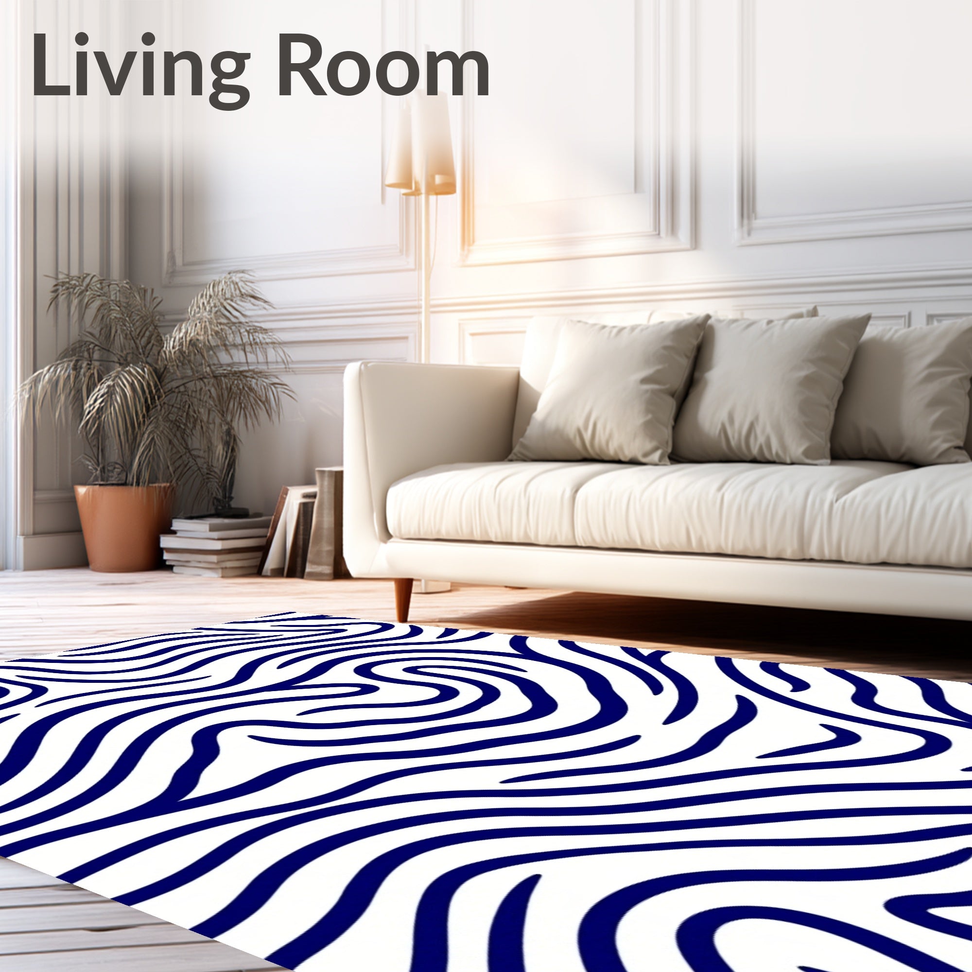 Deep Blue Organic Wavy Lines Rug