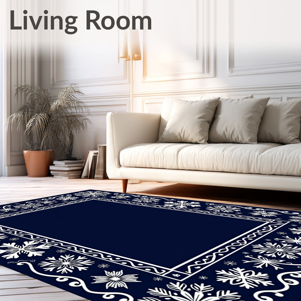 Navy White Snowflake Border Rug
