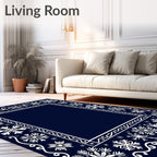 Navy White Snowflake Border Rug