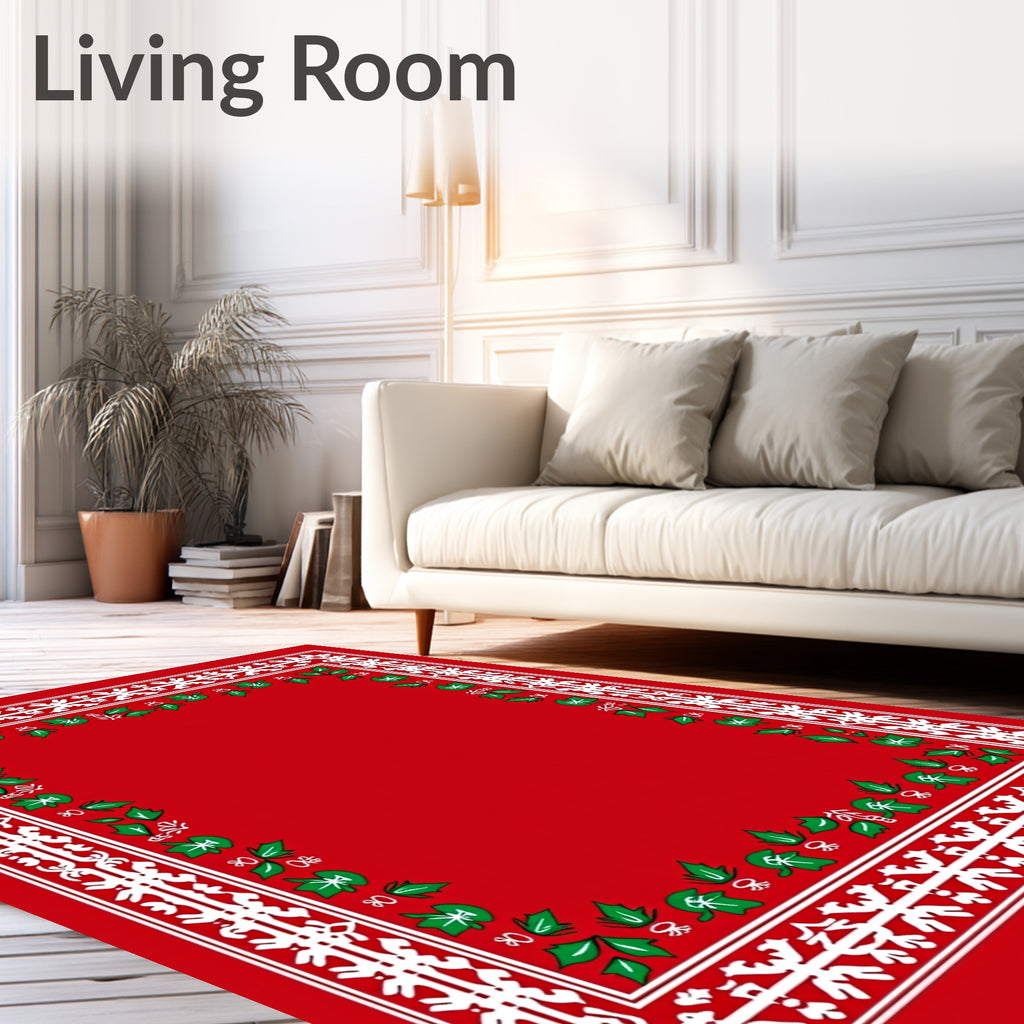 White Red Holly Border Rug