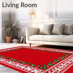 White Red Holly Border Rug