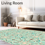 Aqua And Coral Sunburst Mandala Rug