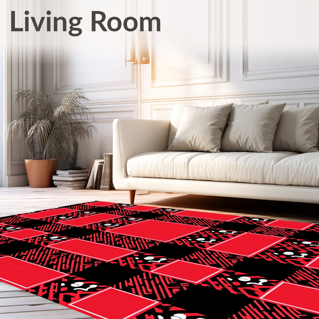Red Black Bold Plaid Animal Print Rug