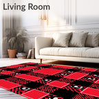 Red Black Bold Plaid Animal Print Rug