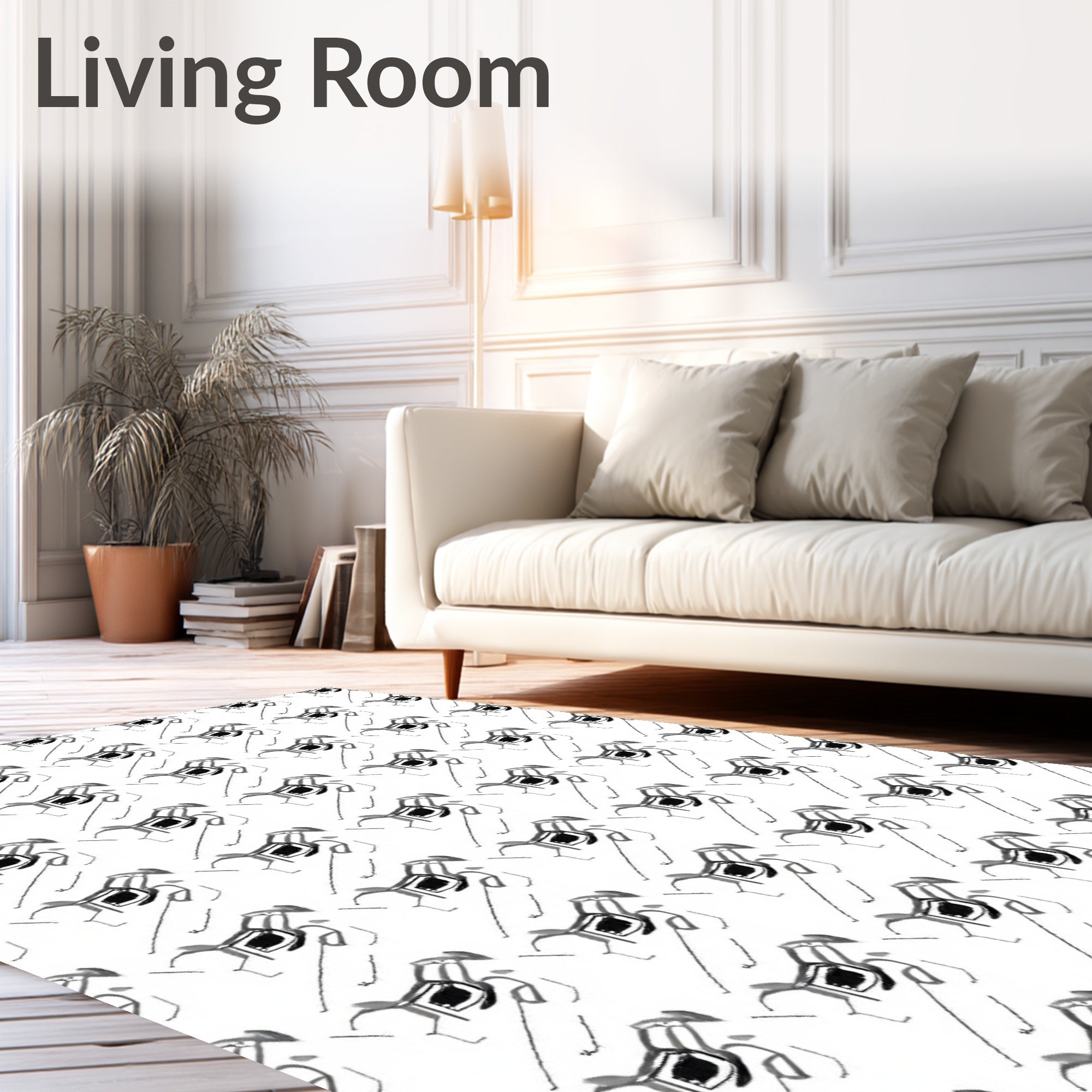 Abstract Black White Geometric Form Rug
