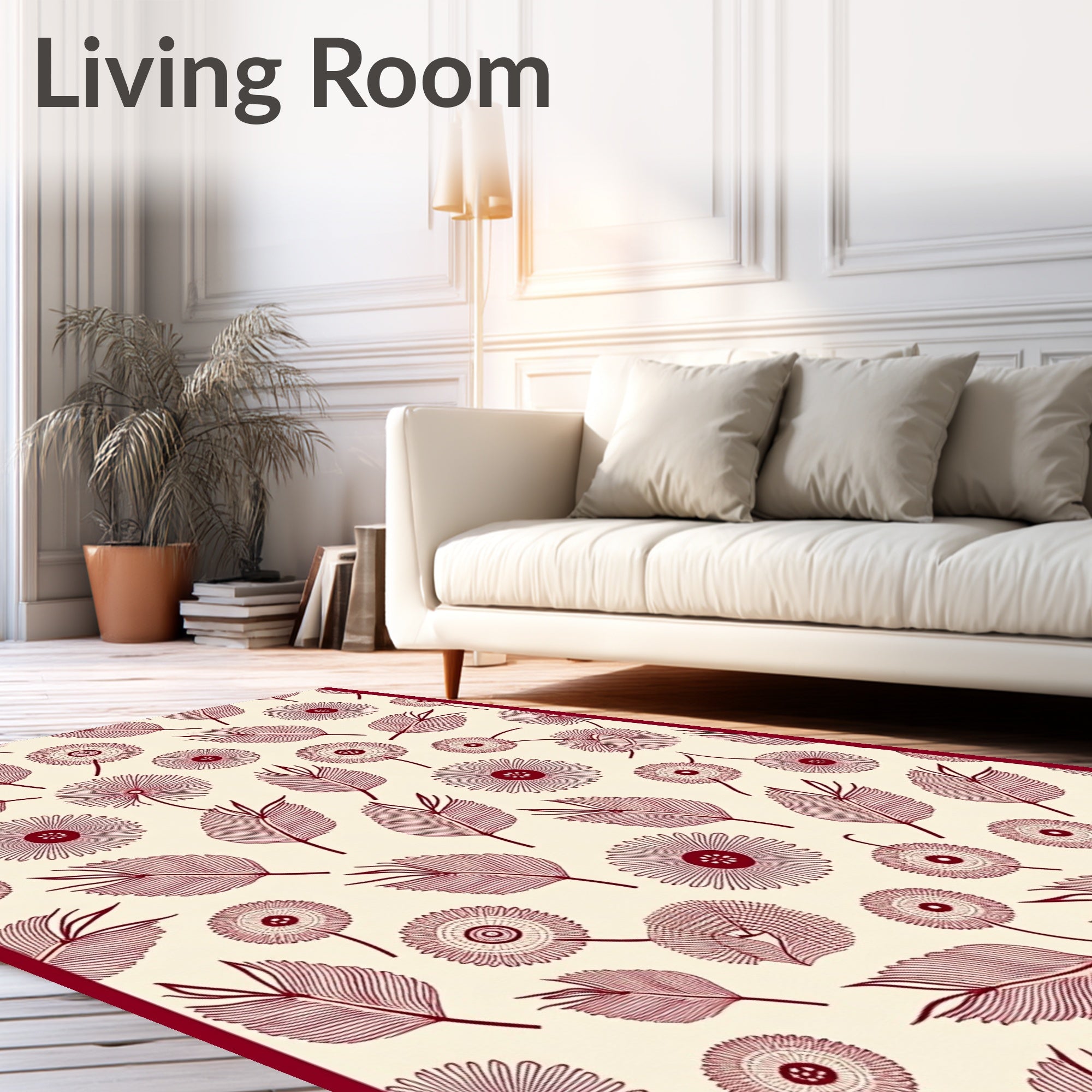 Crimson Feather and Flower Collage Rug