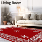 Red White Snowflake Border Rug