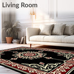Crimson Ivory Ornate Floral Medallion Rug