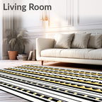 Black White Gold Geometric Stripe Rug