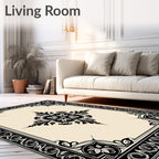 Black Cream Floral Acanthus Scroll Rug