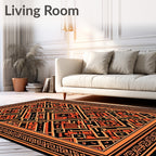 Geometric Orange Black Maze Rug