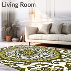 Olive Gold Floral Medallion Mandala Rug