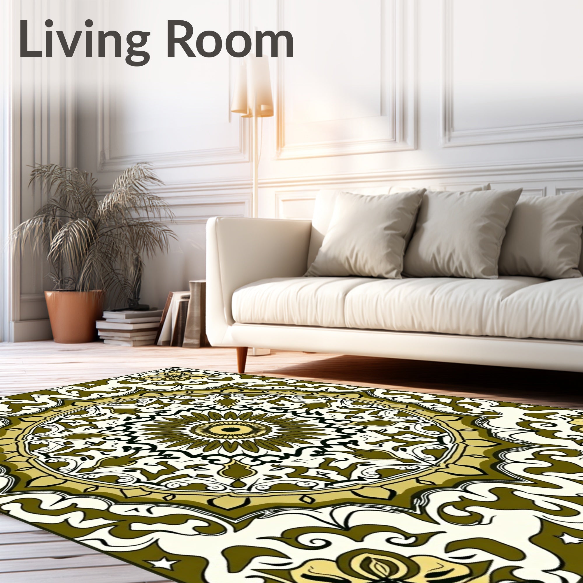 Olive Gold Floral Medallion Mandala Rug