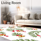 Golden Bells Pine Sprigs Red Ribbon Rug