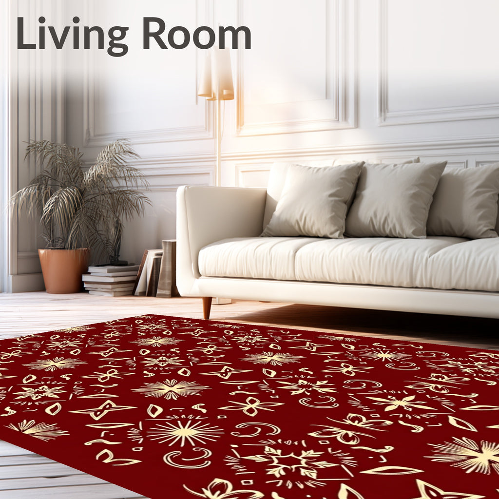 Deep Red Golden Floral Medallion Rug