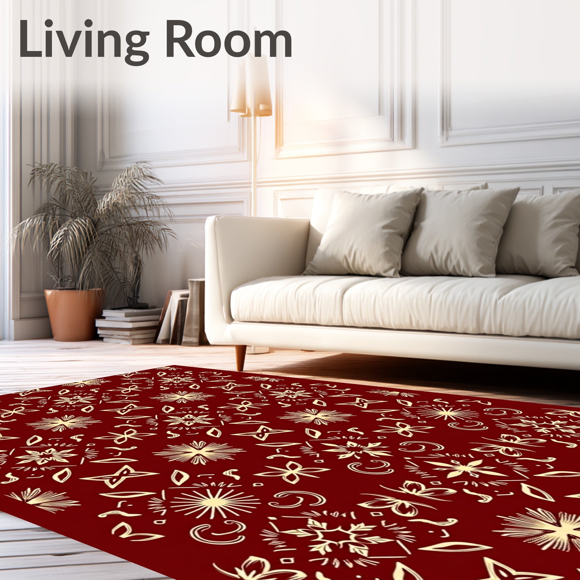 Deep Red Golden Floral Medallion Rug