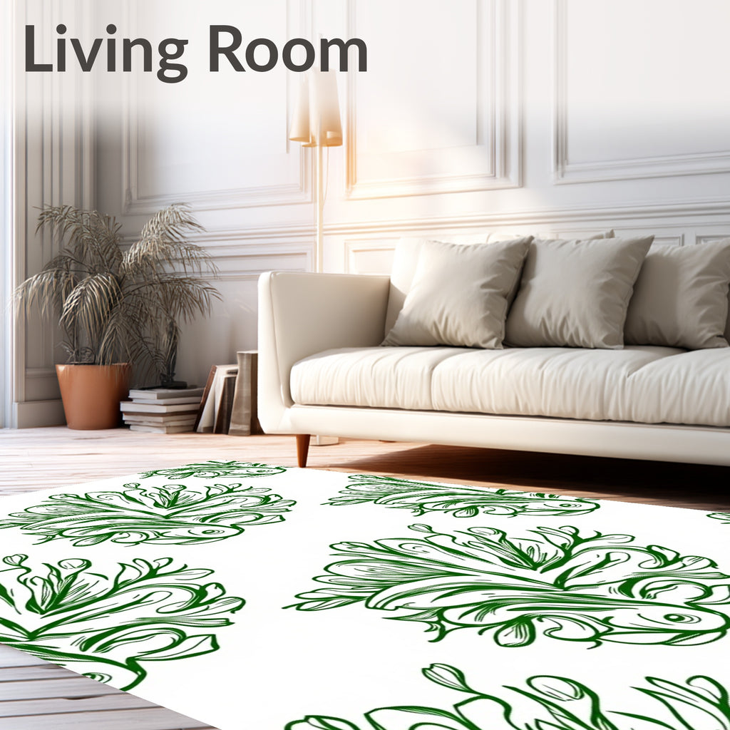 Green Watercolor Koi Fish Medallion Rug