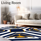 Bold Navy Yellow Geometric Diamond Rug