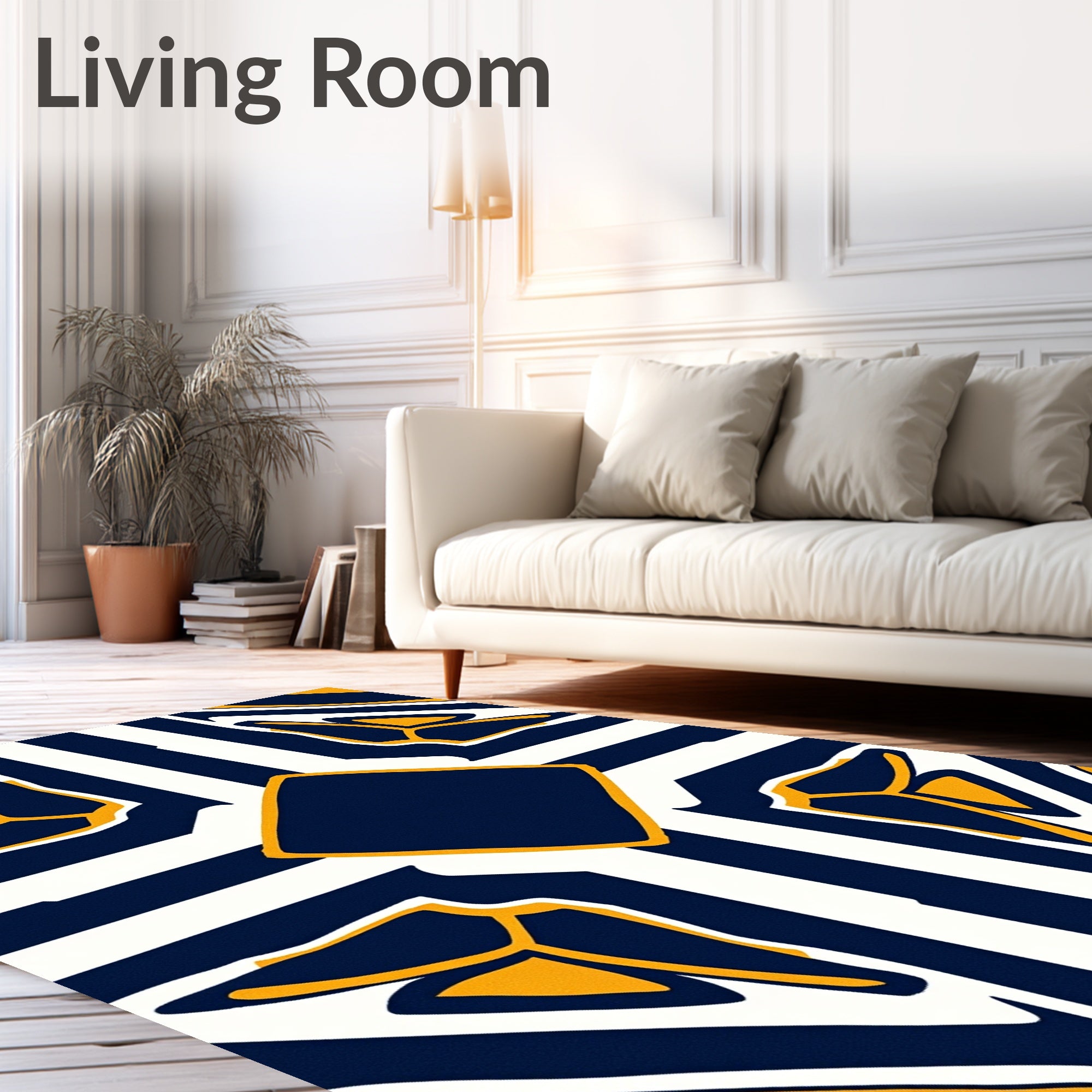 Bold Navy Yellow Geometric Diamond Rug
